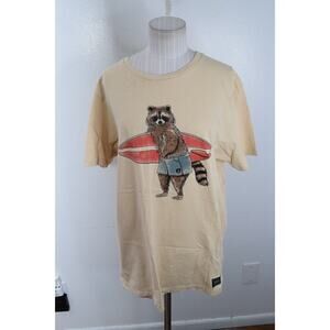 Picture T Shirt Mens XL Short Beige Casual Organic Cotton Crew Neck Surf Racoon